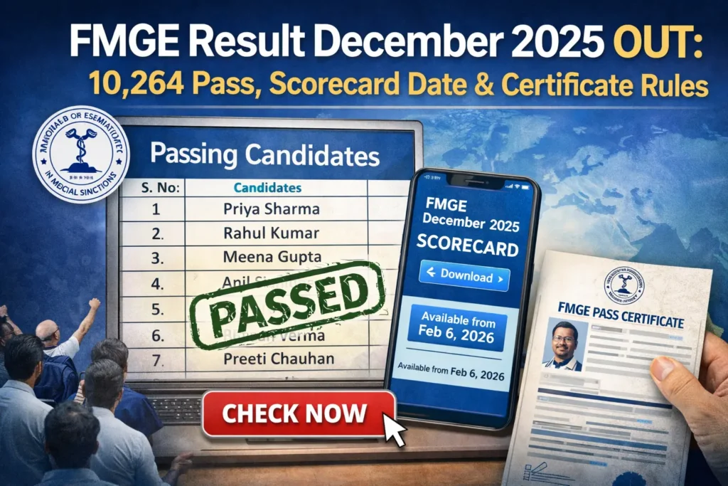 FMGE Result December 2025 OUT: 10,264 Pass, Scorecard Date & Certificate Rules