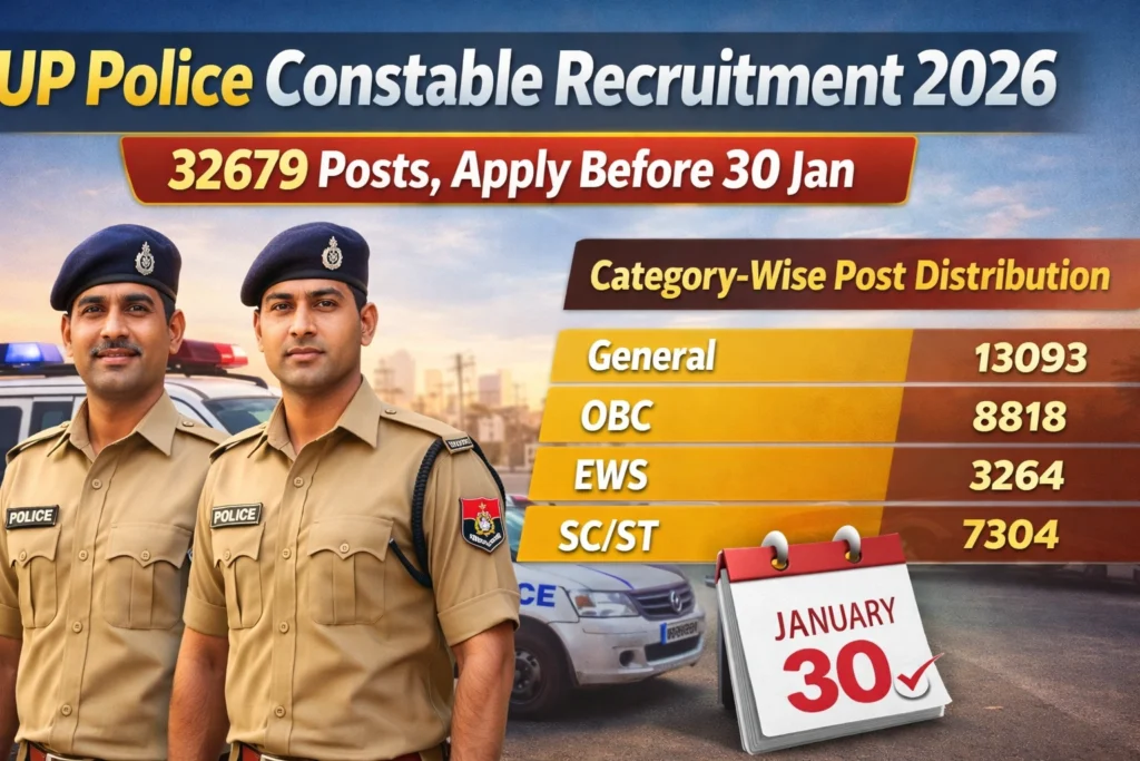 UP Police Constable Recruitment 2026: 32679 Posts, Apply Before 30 Jan